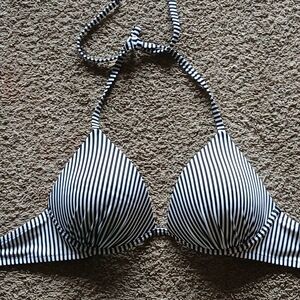Striped Black and White Bikini Top